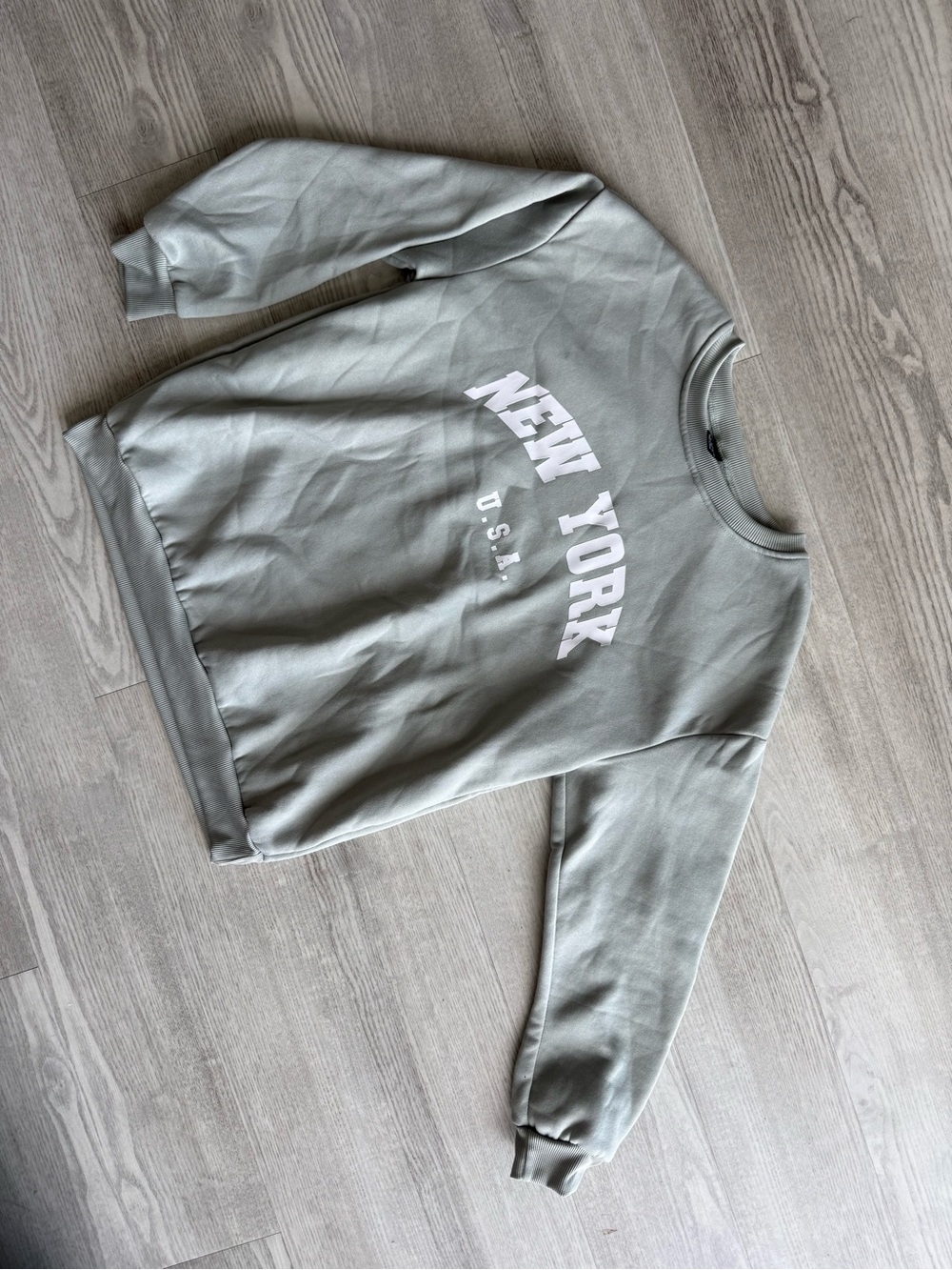 SHEIN Sage Green "New York U.S.A." Crewneck Sweatshirt